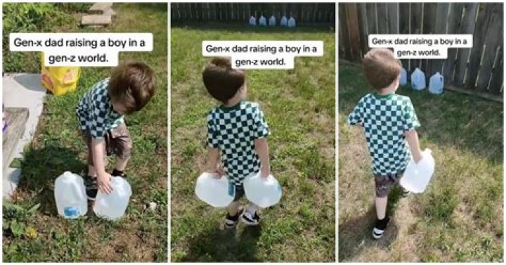 Dad Punishes Son by Making Him Carry One-Gallon Water Jugs